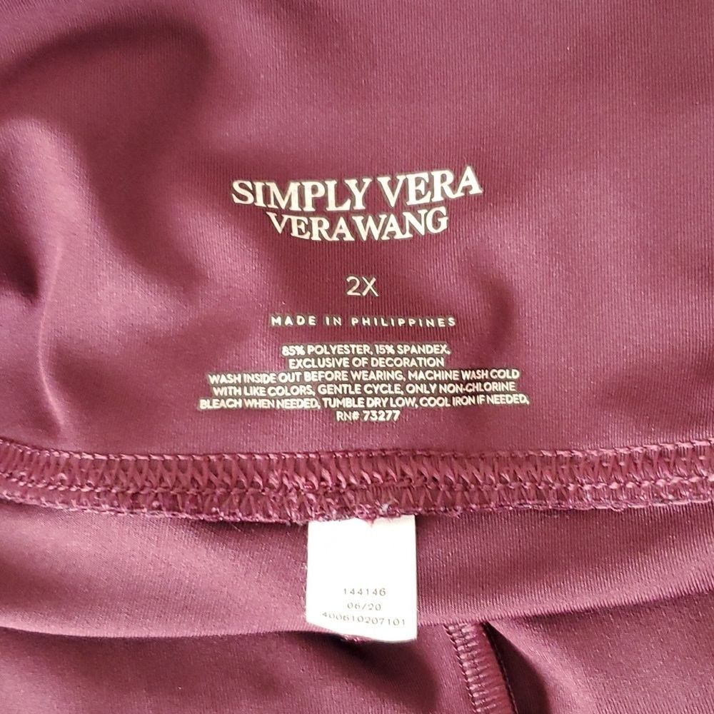 Simply Vera Vera Wang Faux Leather Leggings 2X 3X Maroon High Rise Plus - Picture 8 of 8
